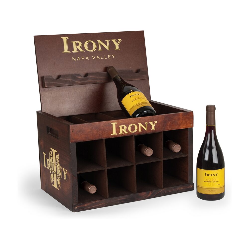 Custom wood box and crate display for Irony