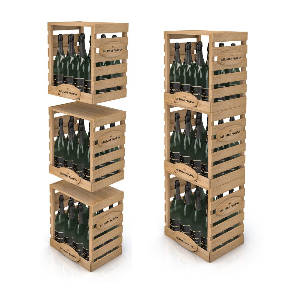 Custom wood box and crate display for Mumm Napa Crates